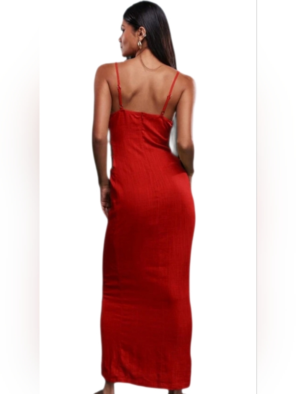 MISSGUIDED Metal Beads Detail Linen Blend Side Cut-Out Maxi Dress Large NWT - Picture 5 of 15